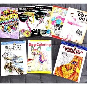 Lot Of 8 Adult Coloring Books Creative Haven, Dog Coloring and More